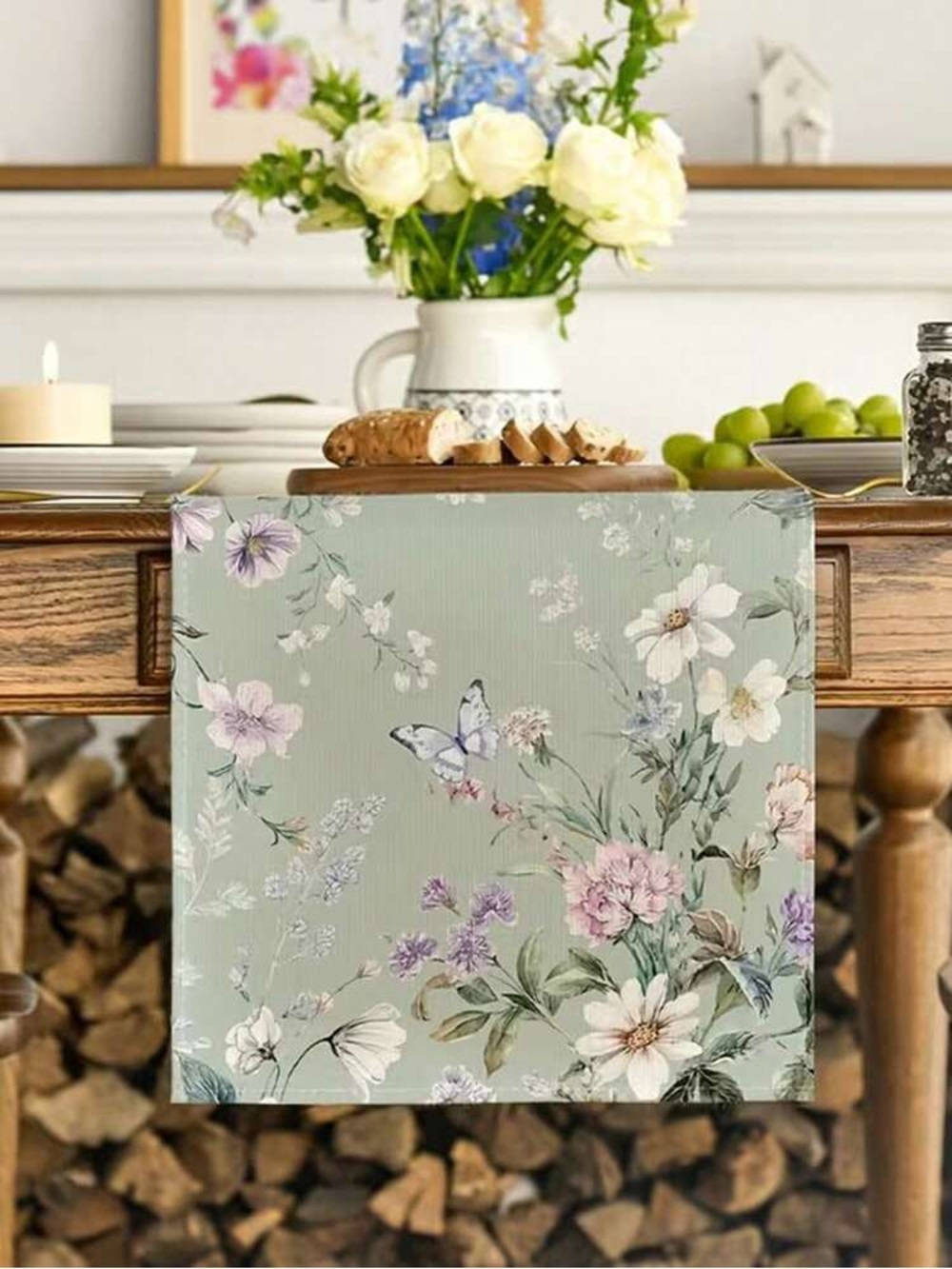 NWT! Floral Butterfly Green Table Runner - Brand